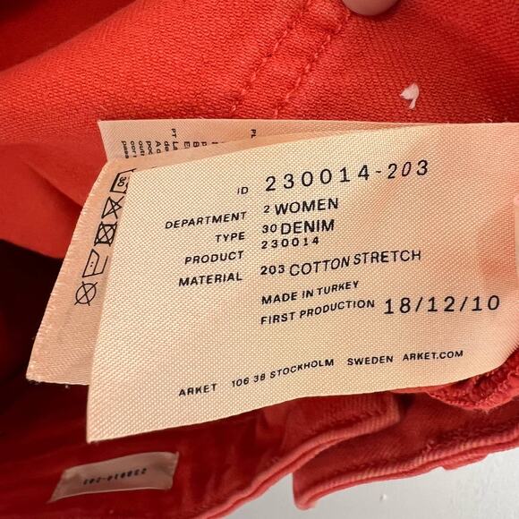 ARKET Womens Orange Cotton Stretch High Rise Straight Leg Denim jeans Size EU29 - Picture 8 of 9